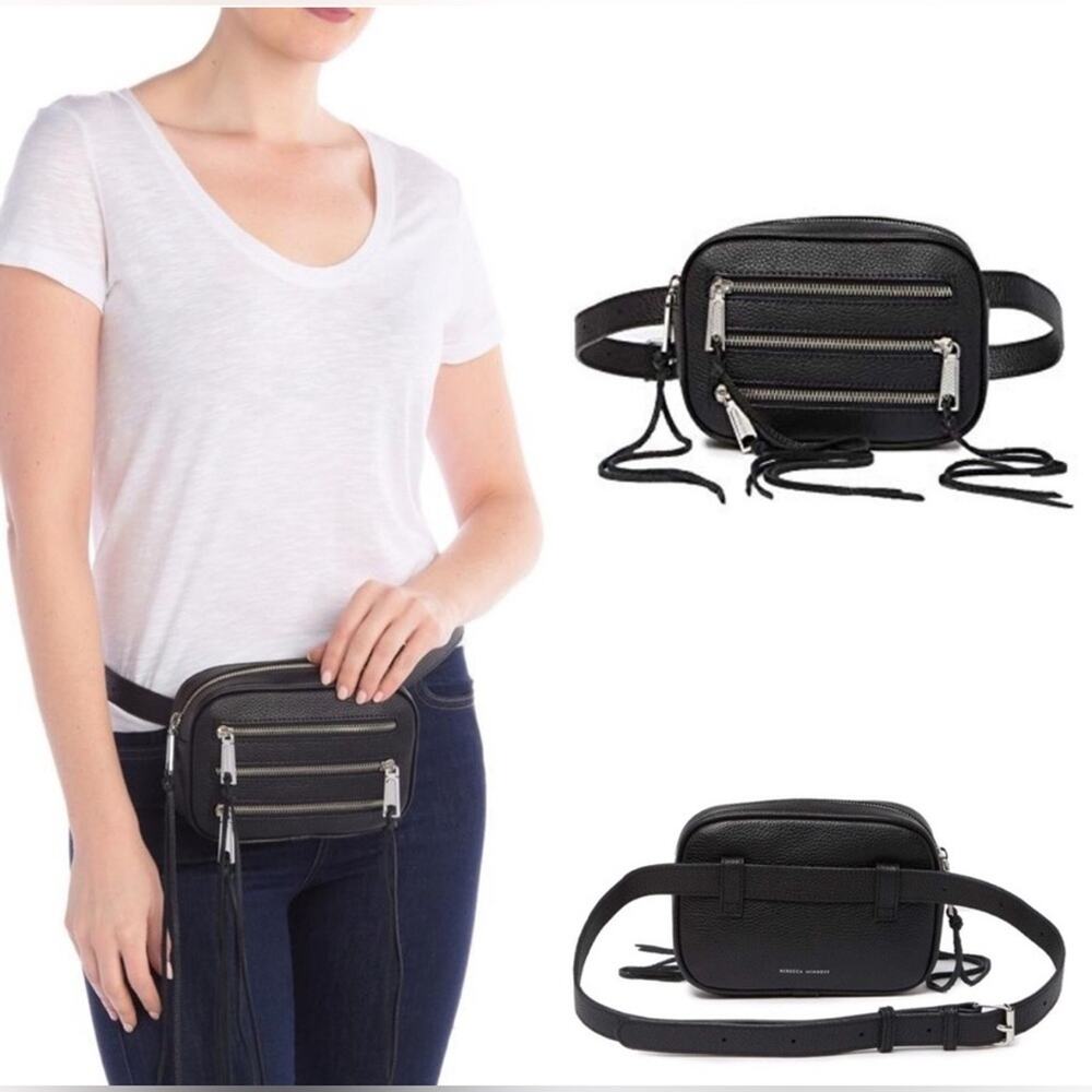 Rebecca Minkoff 3 Zip Leather Belt Fanny Pack Belt Bag Black